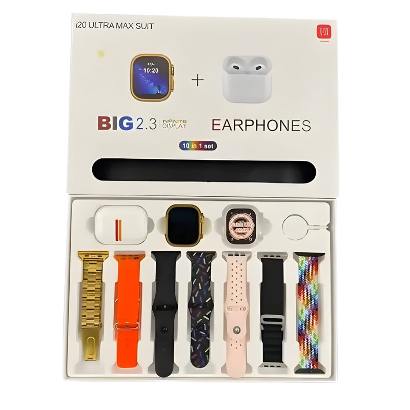I20 Ultra Max Suit Smart Watch (10 In 1 Set) With Quality Earbuds – Lowest Price In Pakistan
