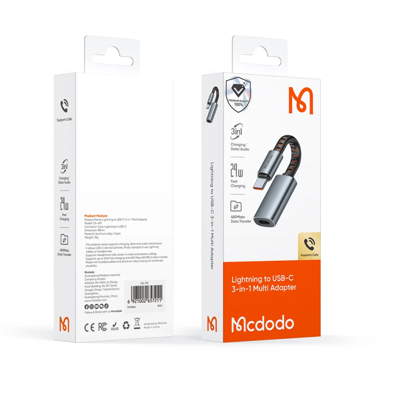 Mcdodo Lightning to USB-C Adapter Cable 24W Fast Charging Data Transfer – CA-4870 product view 2